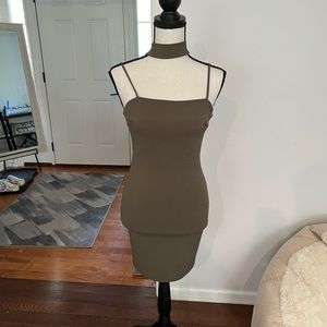 Olive green bodycon dress with choker neck size xs worn once